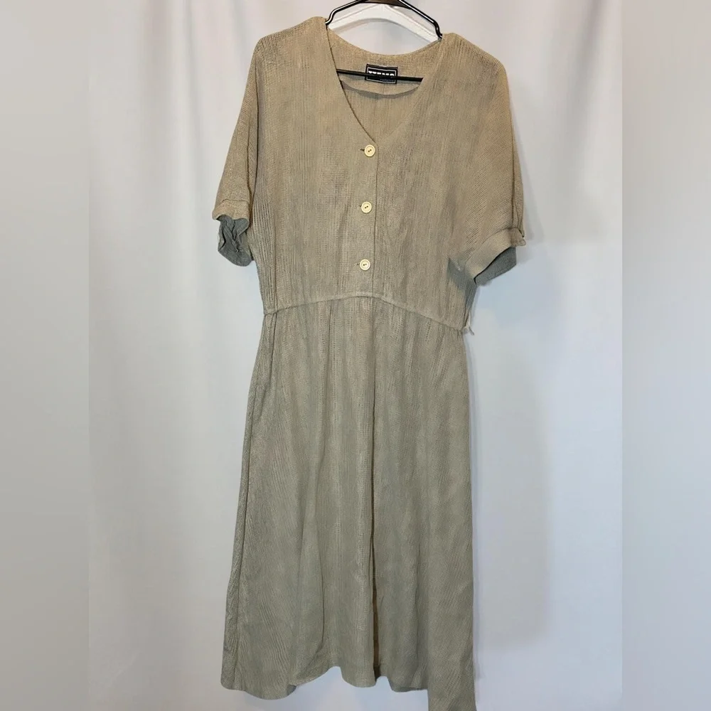Tan Button-Up Midi Dress
